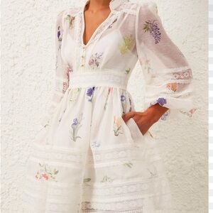 Zimmermann Ivory Botanical Natura Lace Mini Dress